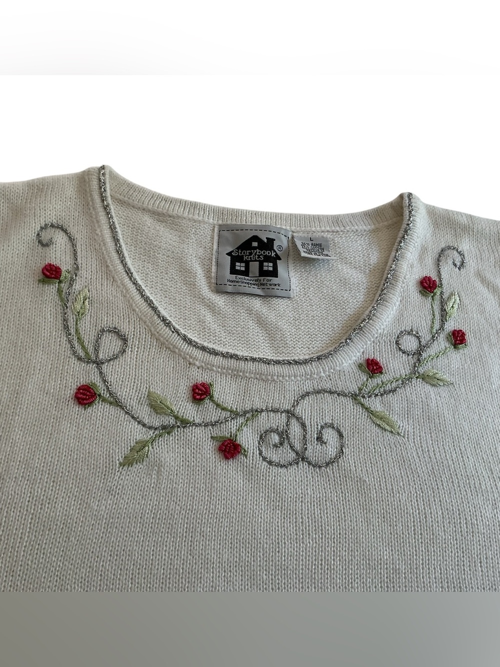 Storybook Knits Garden of Love 2pc Set Large Cream Embroidered Sweater & Tank - Picture 8 of 12